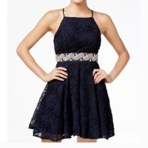 Trixxi Navy Blue Rose Mini Dress